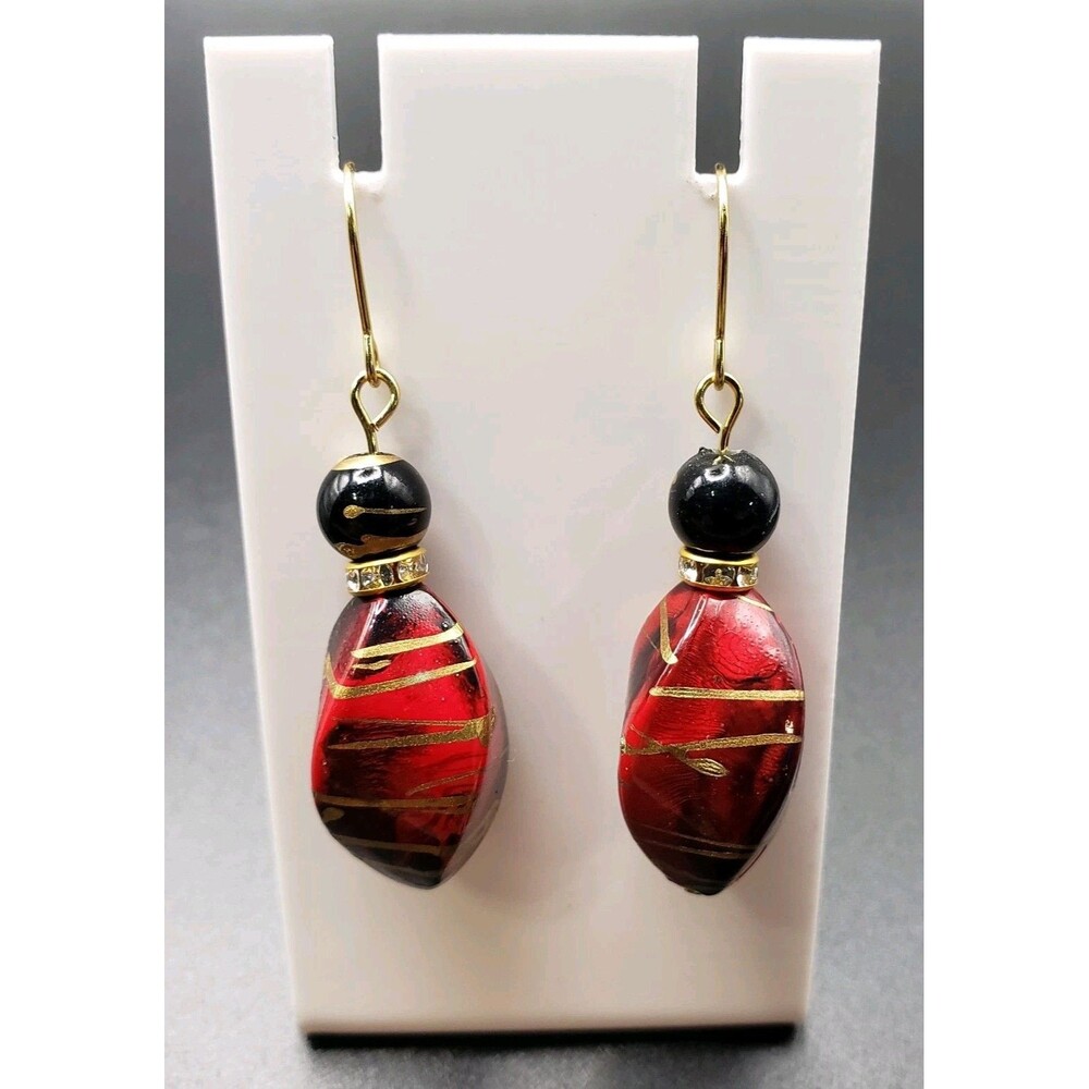 Handcrafted Black And Gold Ceramic & Glass Dangle/Drop/Costume Stunning earrings